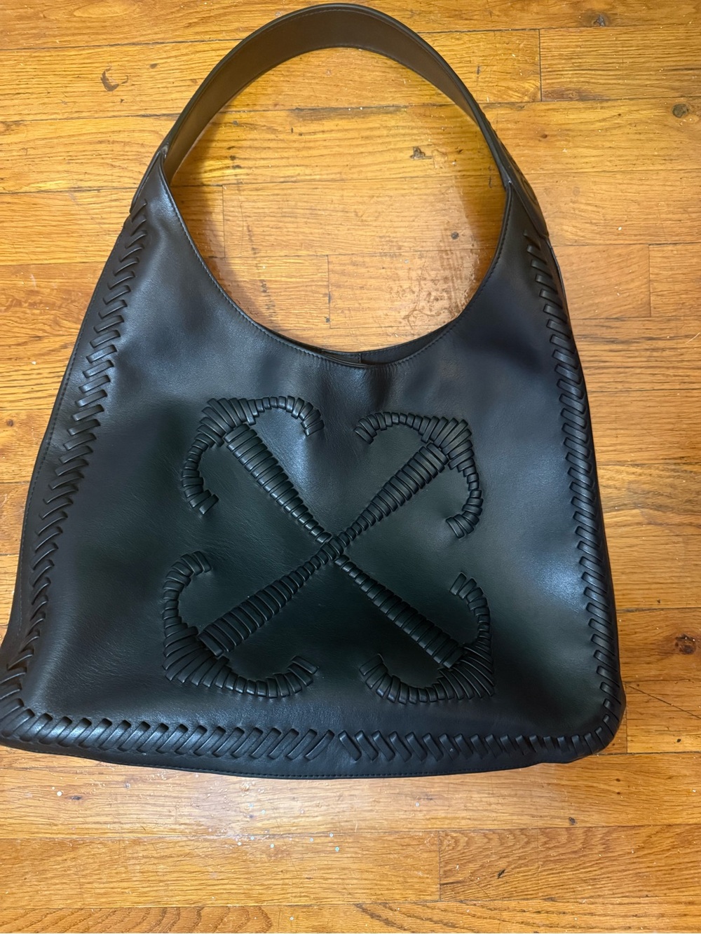 Off-White Black Leather Whipstitch Arrow Tote Bag w/ Dust Bag